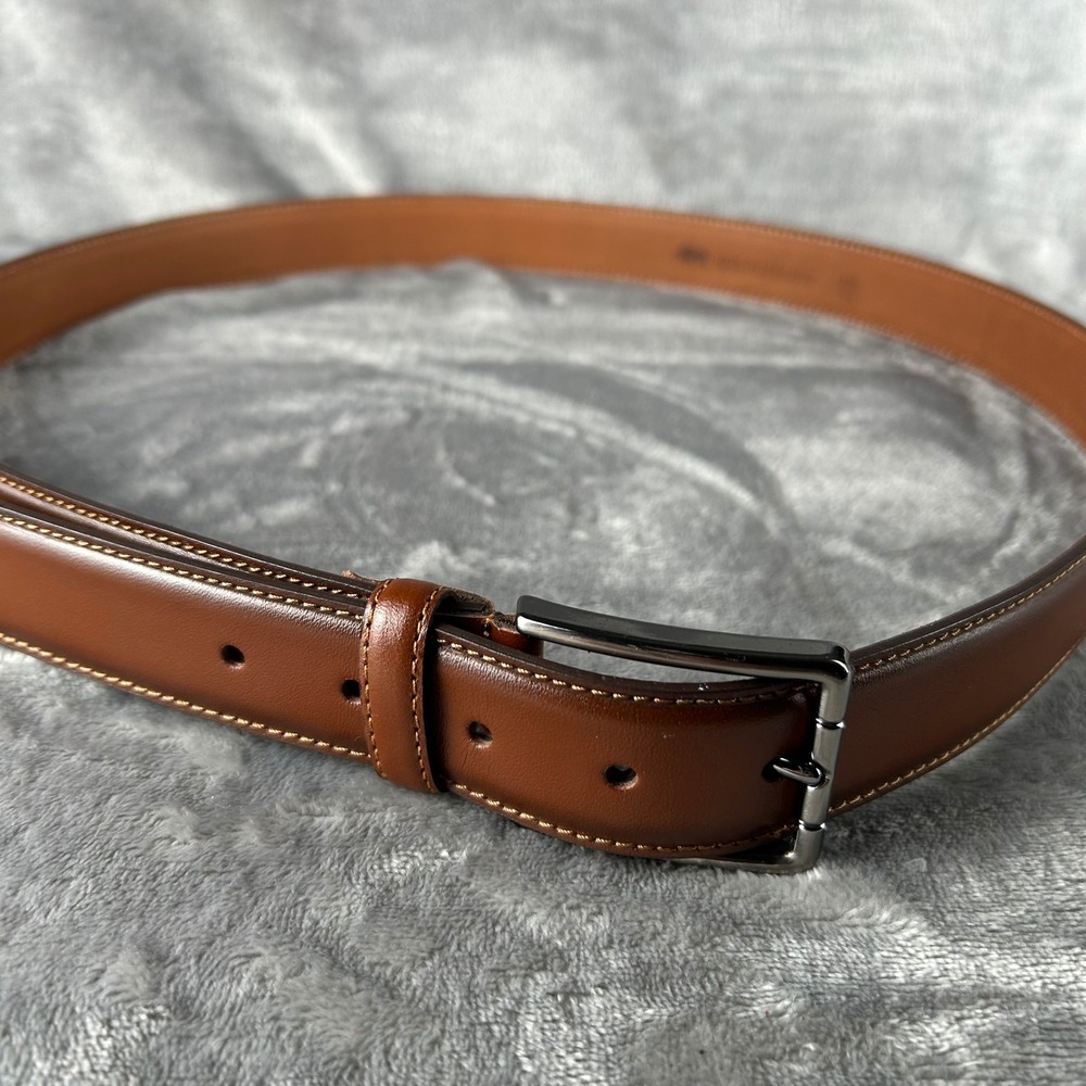 Mens Cognac Brown 100% Real Leather Dress Belt Gunmetal Buckle Size 54 135cm